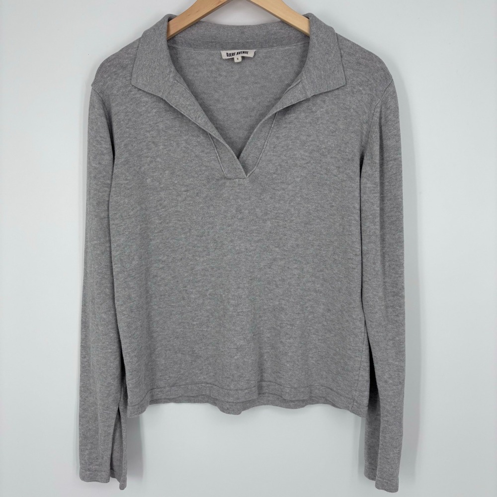 Djerf Avenue Polo Knit Grey Organic Cotton Long Sleeve Sweater Womens Size S